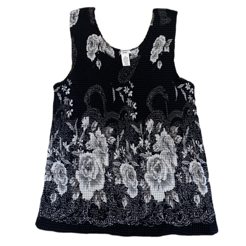 Liz Baker Woman Black & White Floral Crinkle Sleeveless Top 2X